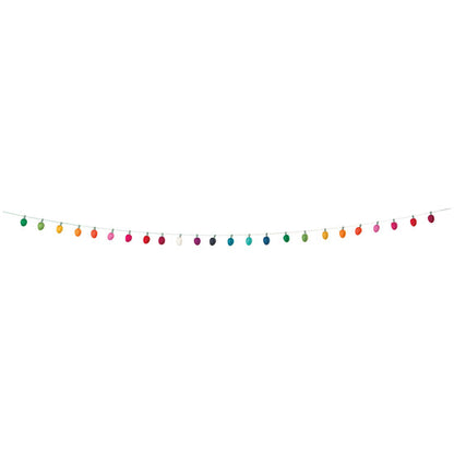 A colorful felt Christmas garland with colorful felt lights strung together.