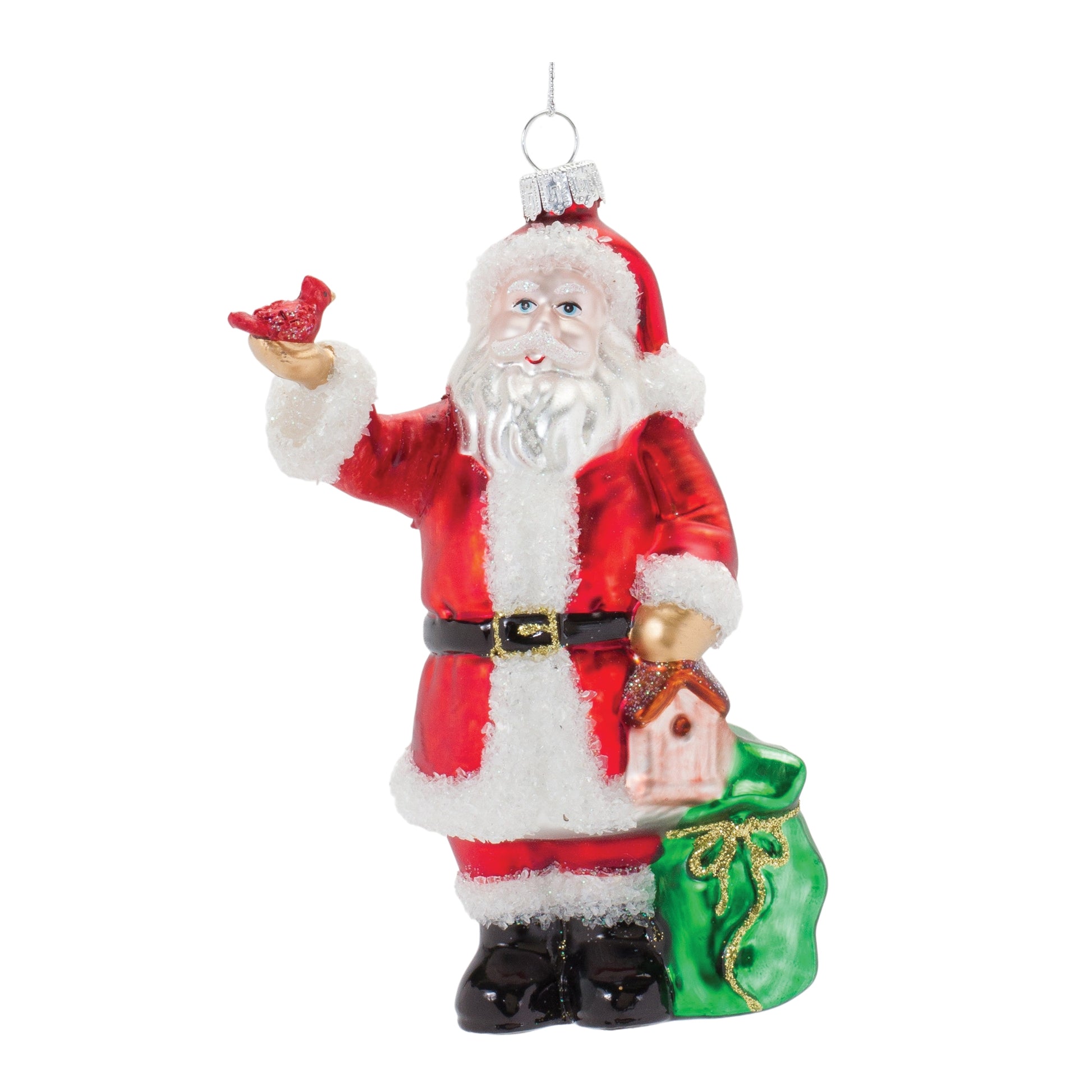 glass santa ornament on a white background.