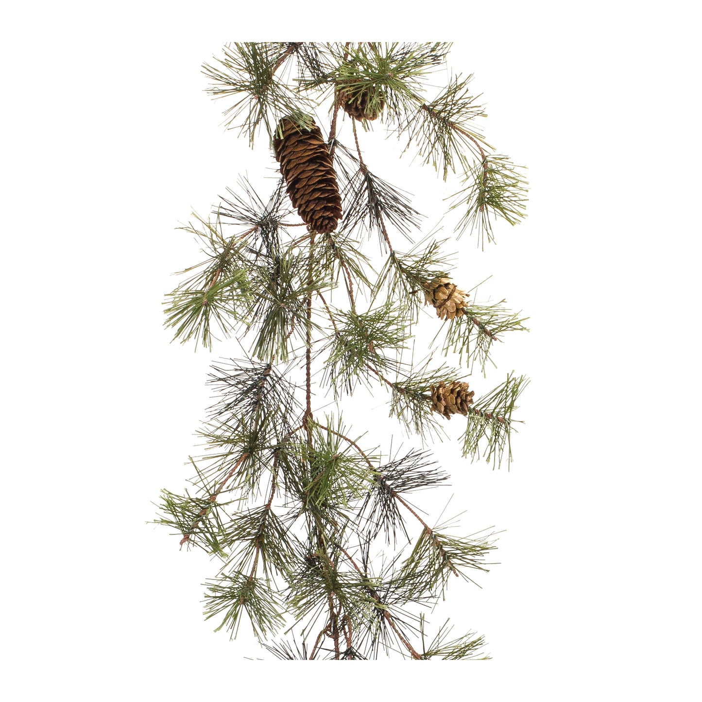 close up view of the cluster pine garland displayed against a white background