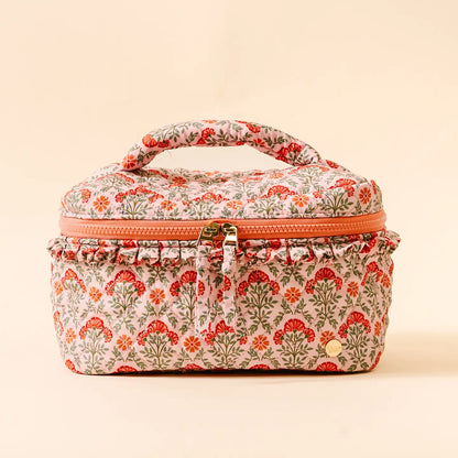 Everbloom Dusty Rose Cosmetic Bag shown on a beige background