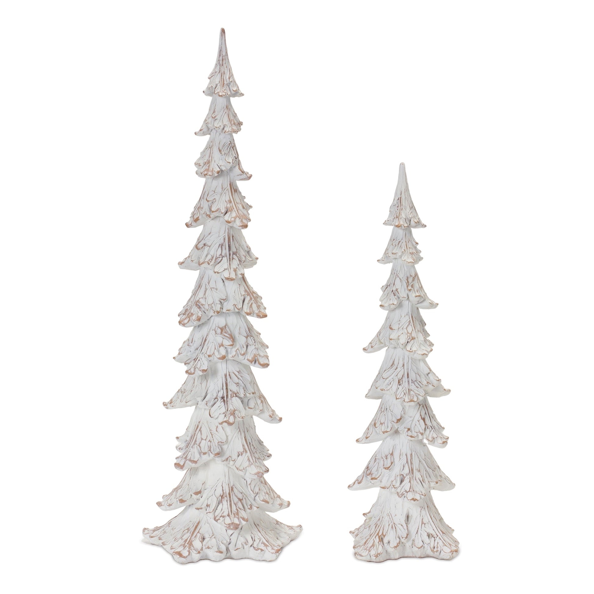 both sizes of narrow distressed trees displayed against a white background