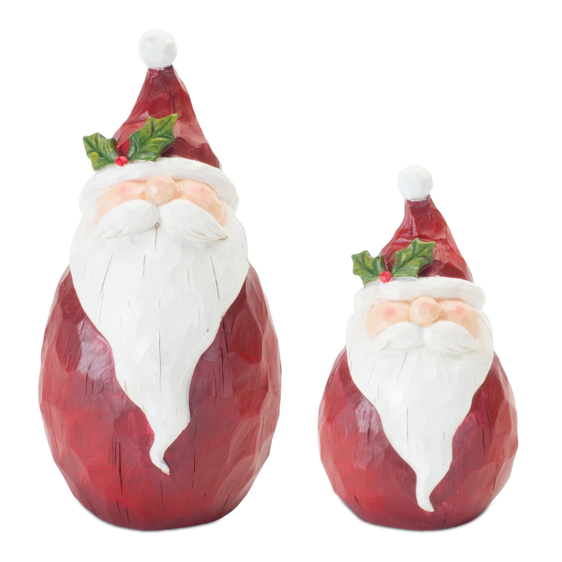 2 sizes of Santa figurines on a white background.