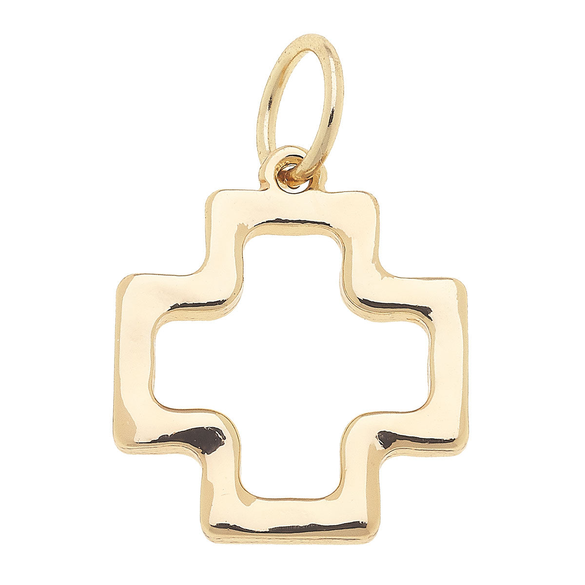Gold pendant with a square cross design on a white background