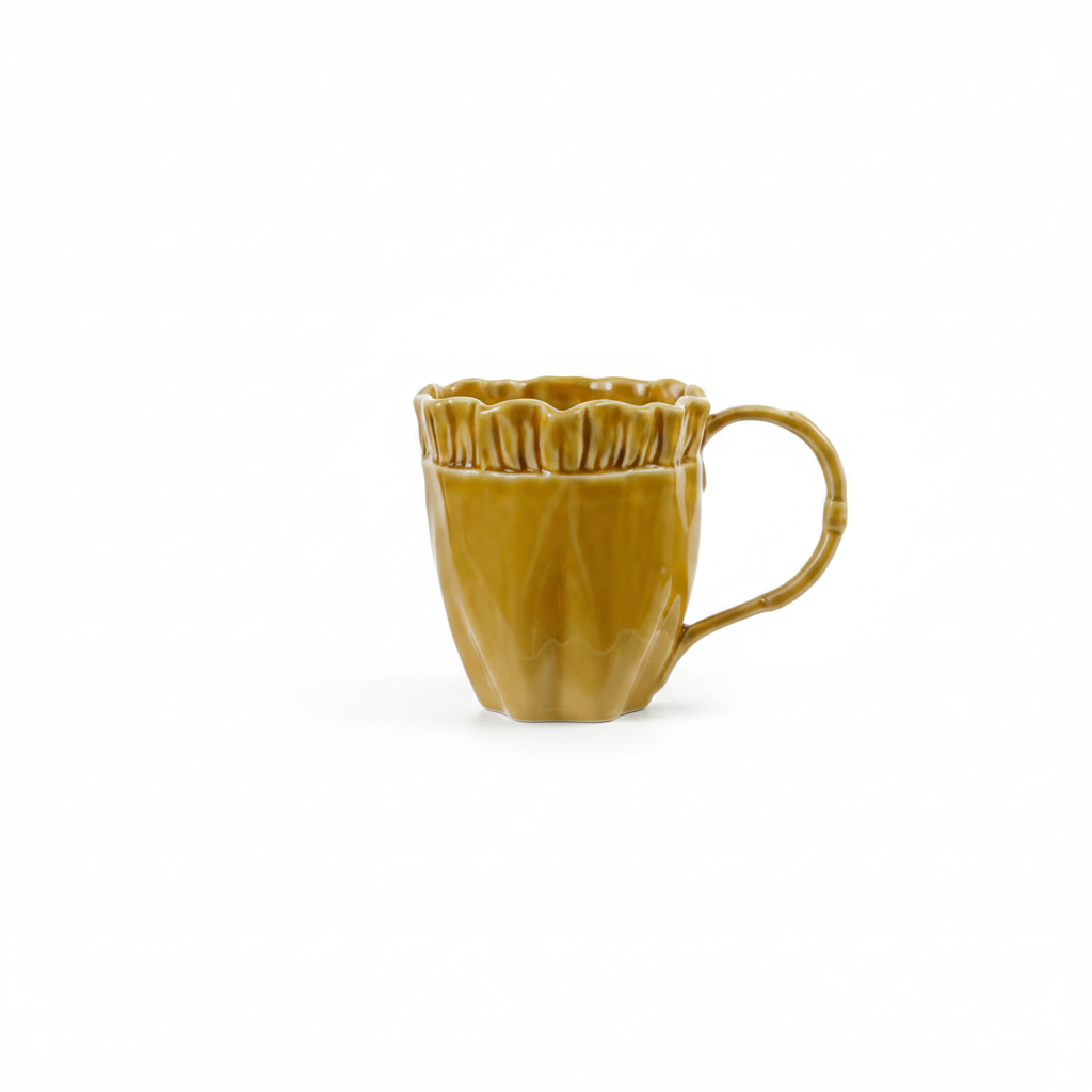 yellow ruffle mug on a white background