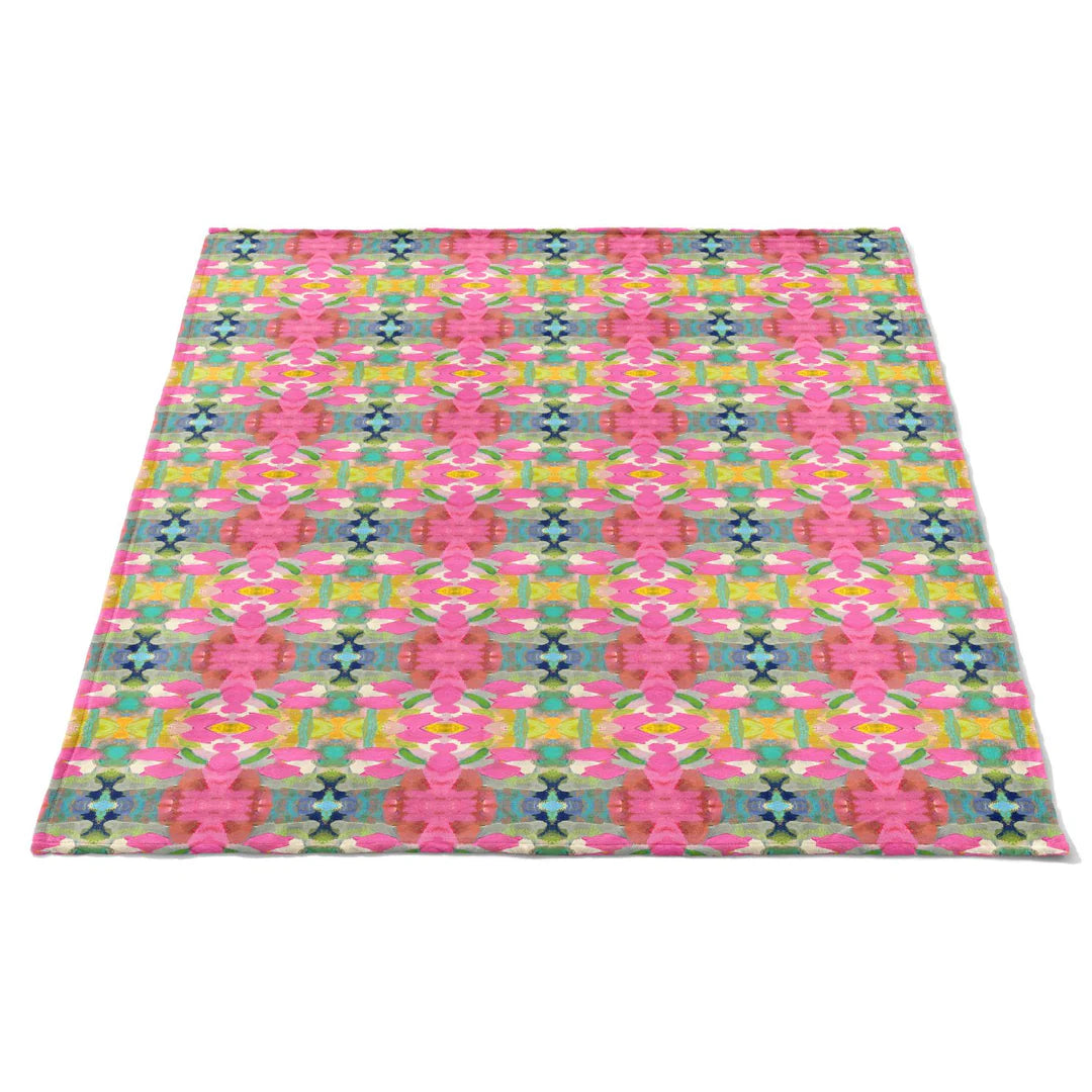 Pink Paradise Fleece Blanket laid flat to show pattern