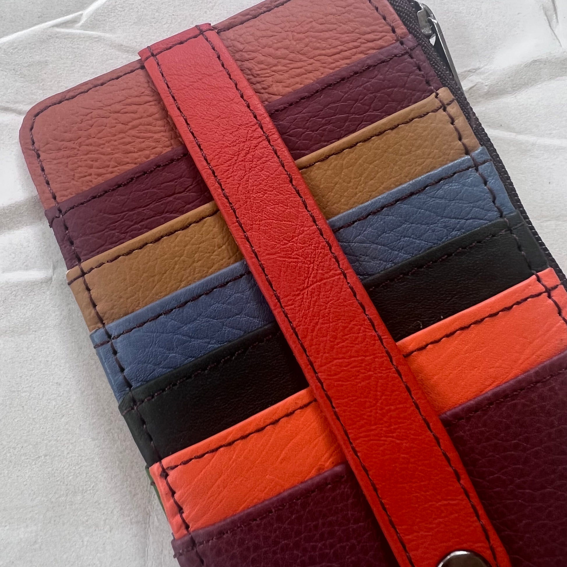 close-up of colorful card slots