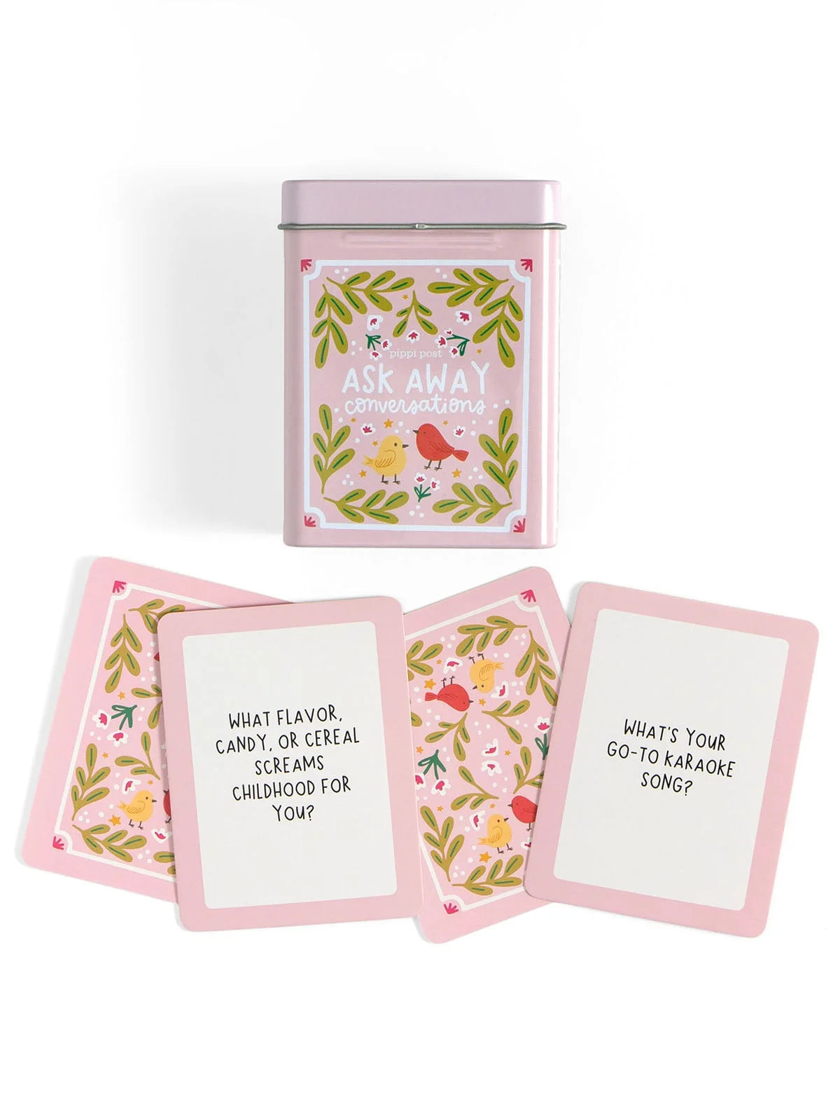 ask away card tin and cards on a white background
