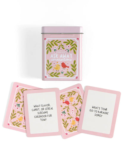 ask away card tin and cards on a white background