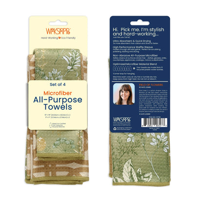 Front and back views of Kitchen Herb all purpose towels in their card packaging.