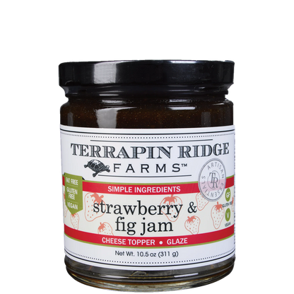 Jar of Terrapin Ridge Farms strawberry & fig jam on a white background
