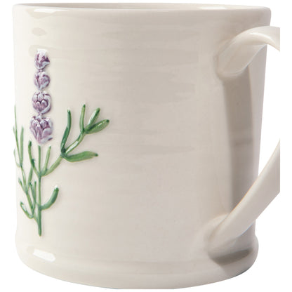 side view of the lavender embossed mug