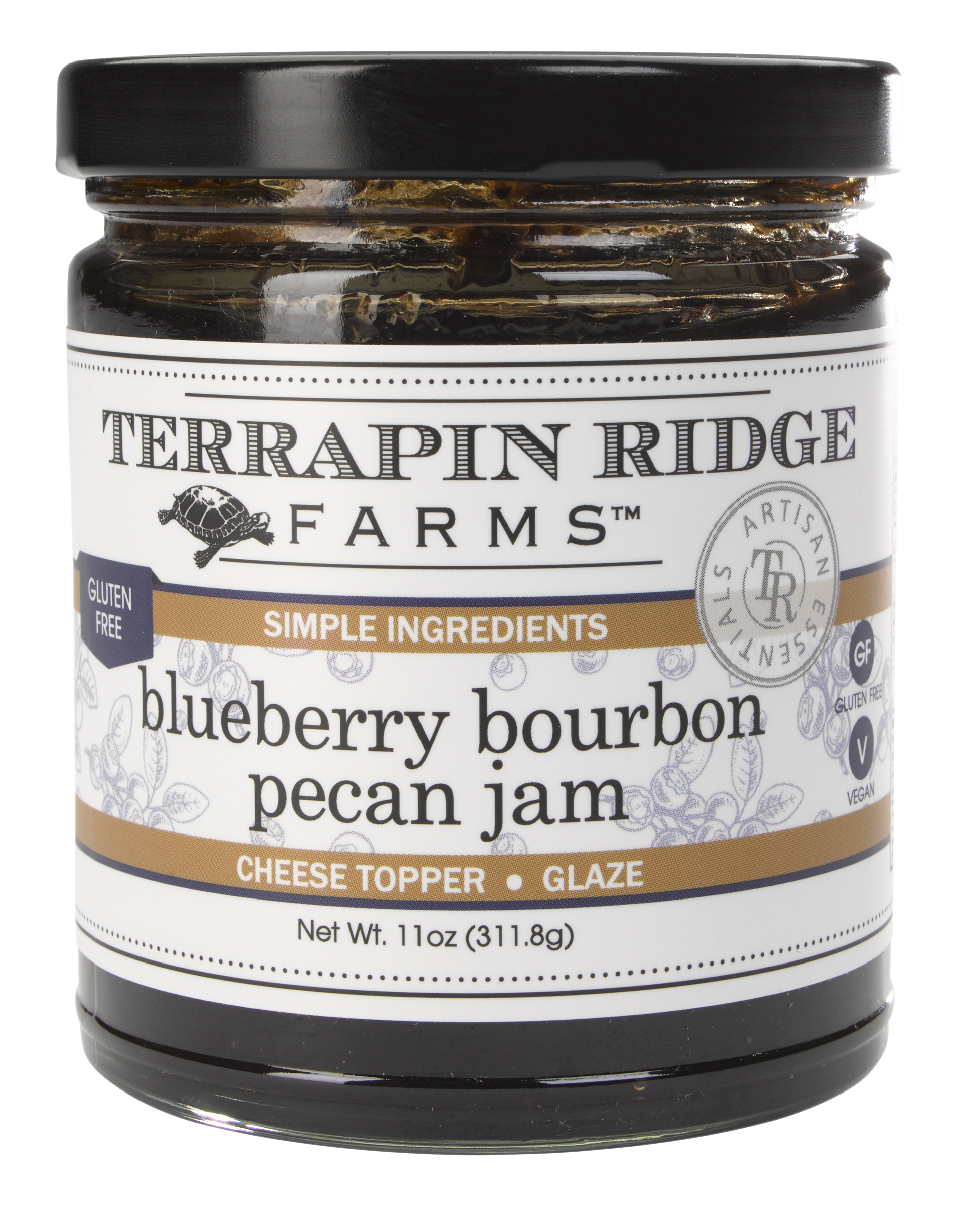 large jar of Blueberry Bourbon Pecan Jam.