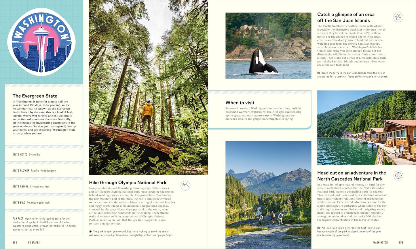 book Page featuring scenic views of nature and activities in Washington state.