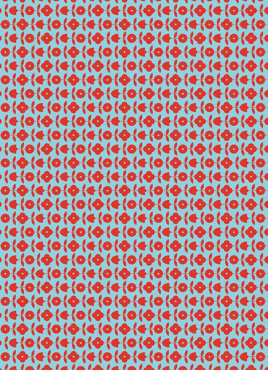 wrapping paper with Pattern of red retro flowers on a blue background