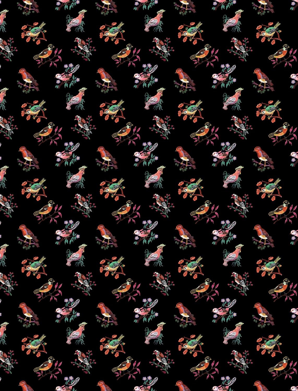 sample wrapping paper page of Colorful pattern of stylized animals on a black background