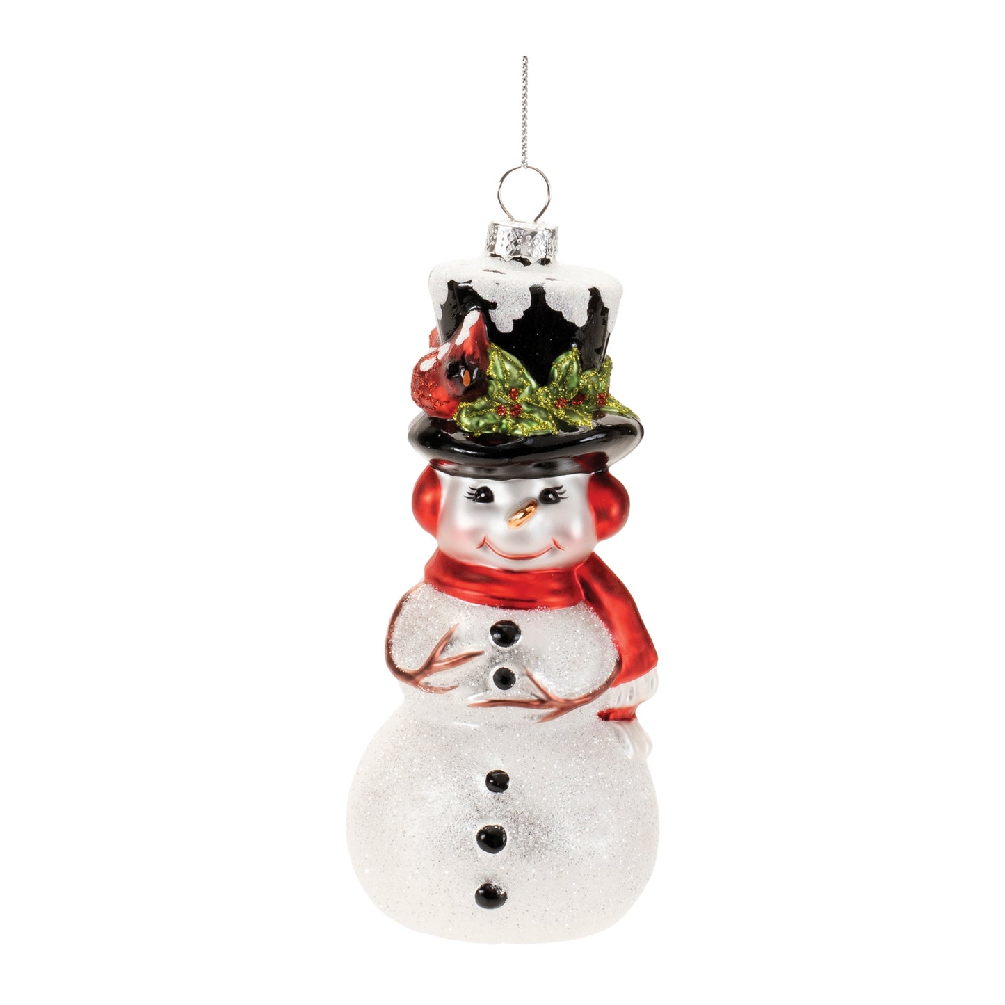 glass snowman ornament on a white background.