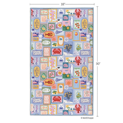 mediterranean summer microfiber towel next to mesurments