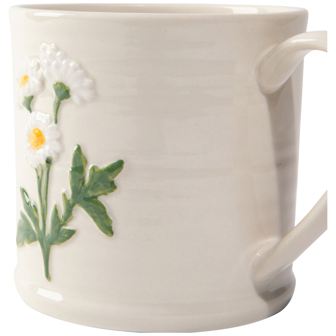 side view of the daisyembossed mug