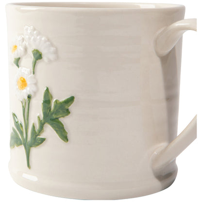 side view of the daisyembossed mug