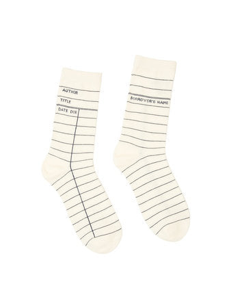 white socks with details to make them look like library cards