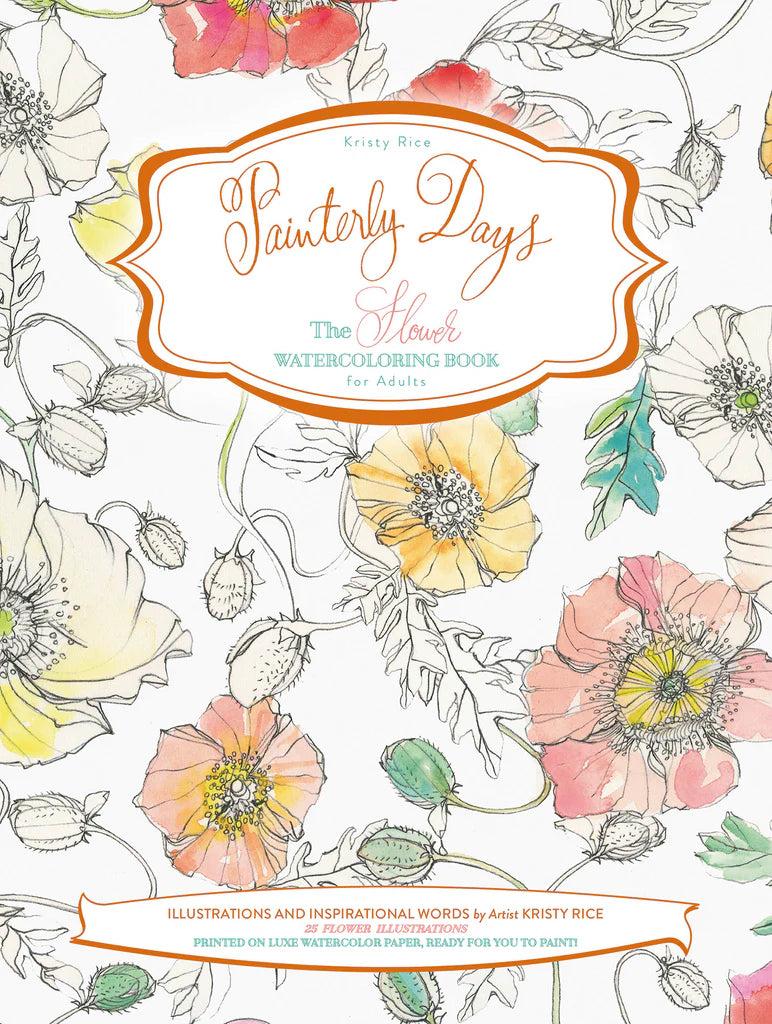 book cover with floral illustrations and text 'Painterly Days' by Kristy Rice.