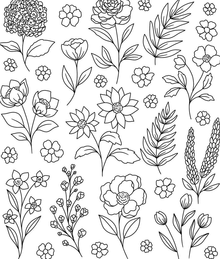 Black and white floral pattern on a white background