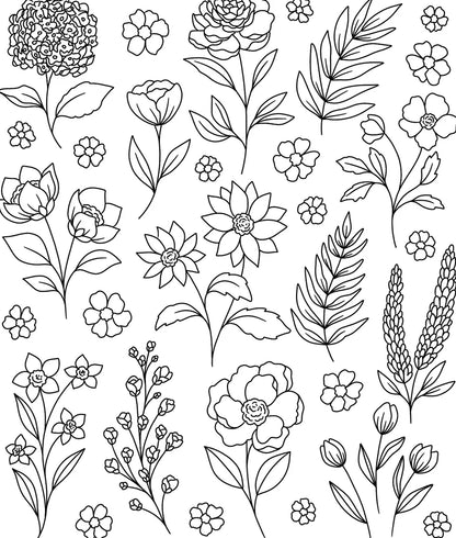 Black and white floral pattern on a white background