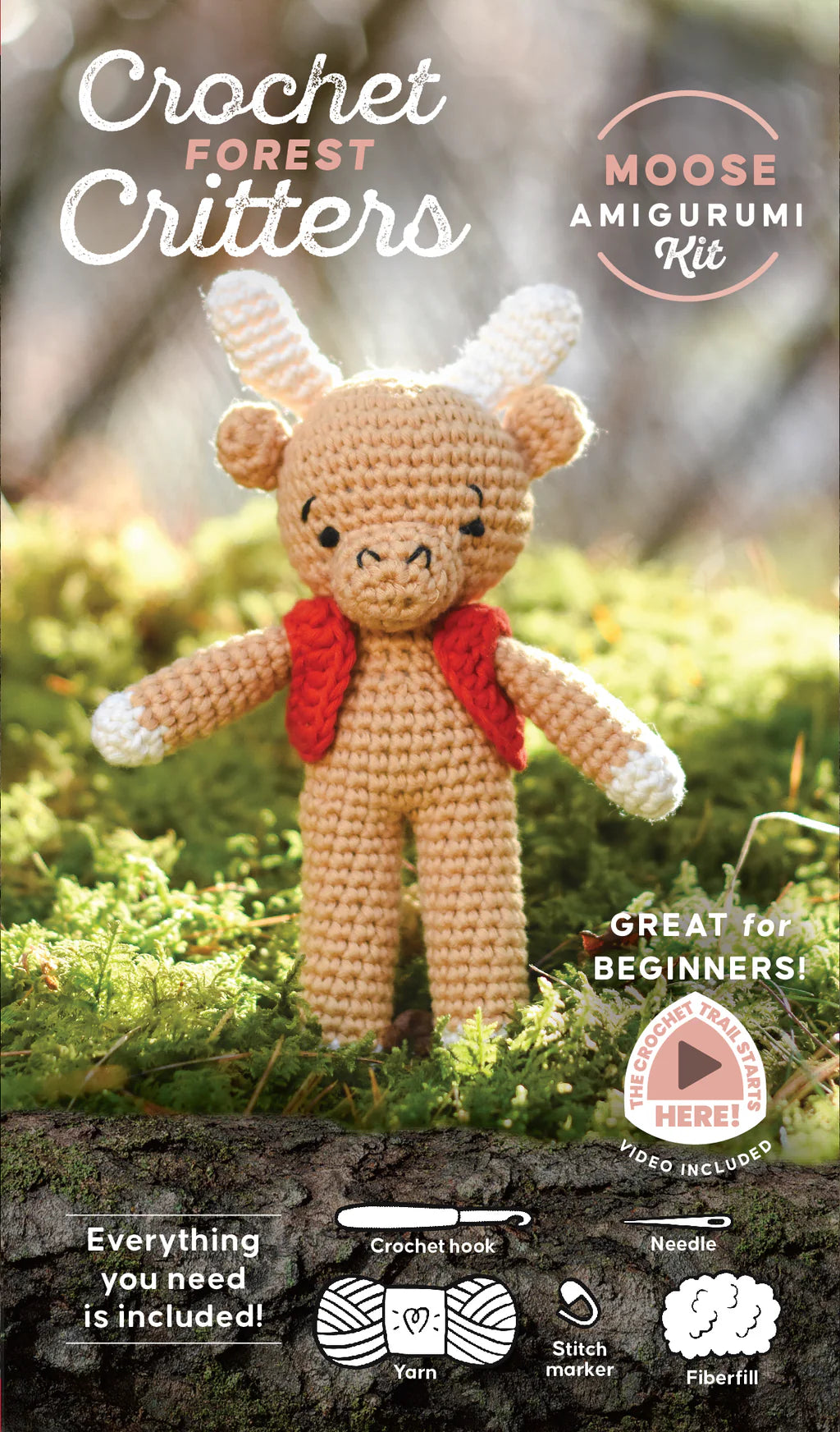 boxed kit for crocheting a moose figure