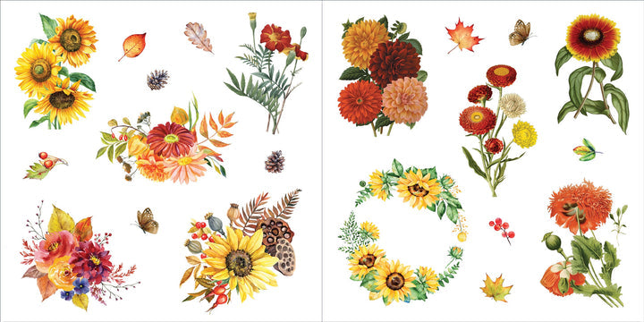 inside pages of the sticker book with autumn flower stickers