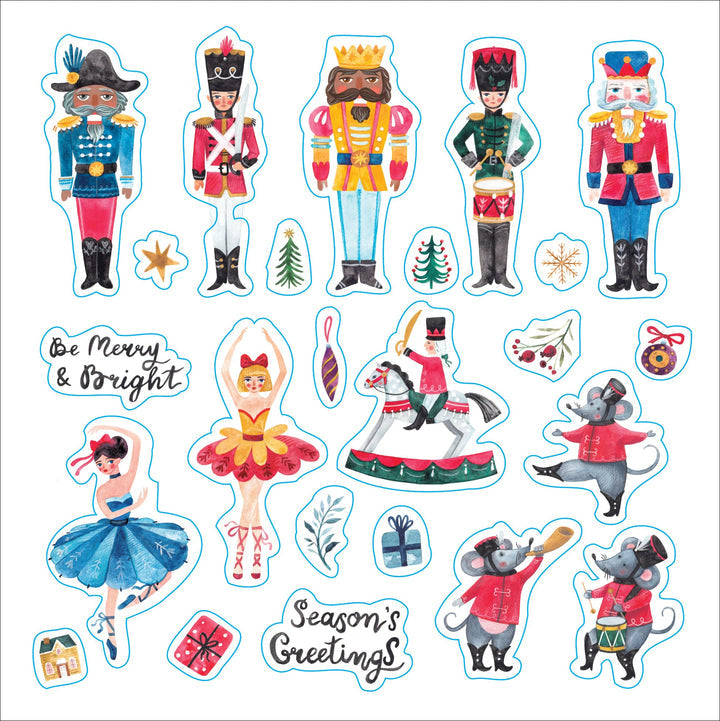 page from book with nutcracker stickers.
