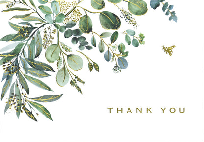 front of Eucalyptus Thank You card with greenery artwork.