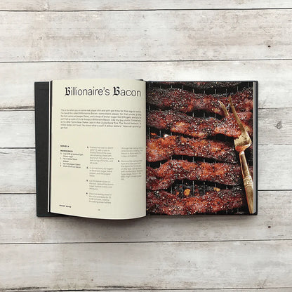 inside pages of snoop dogg's cookbook with recipe for billionaire's bacon.
