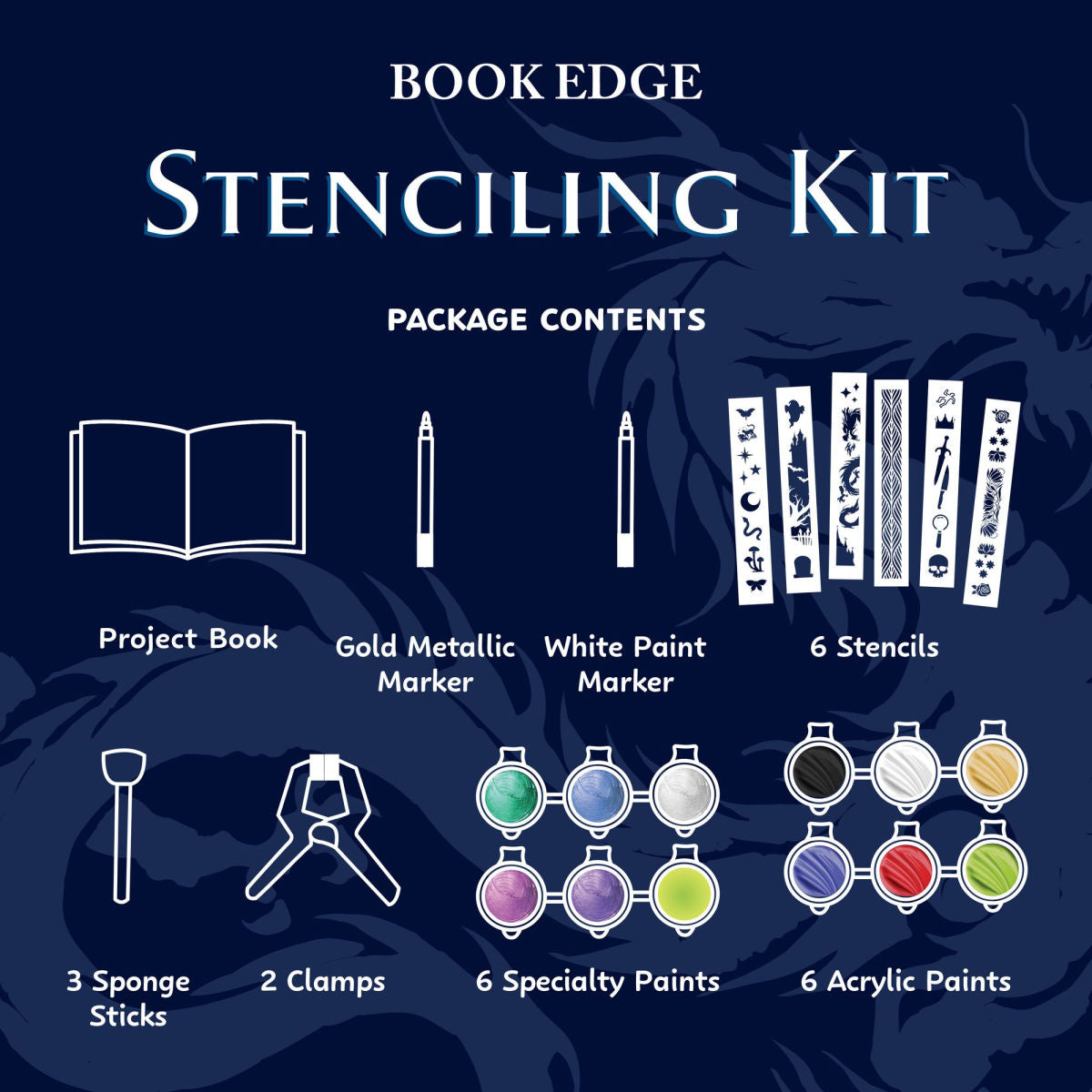 back of book edge packaging kit showing included itmes