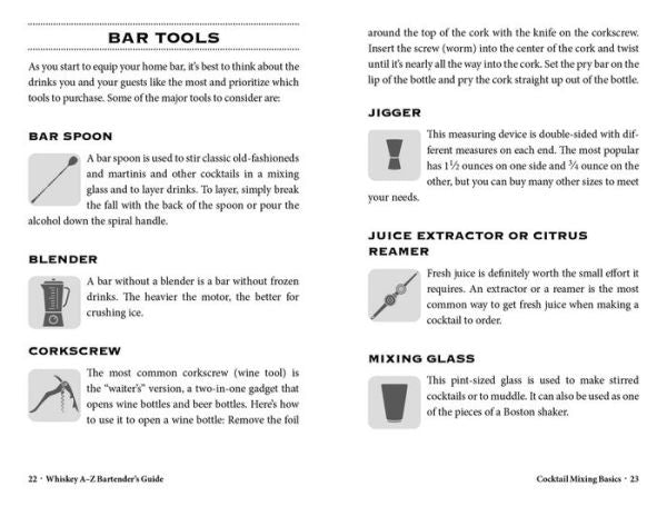 pages from bar book with list of bar tools