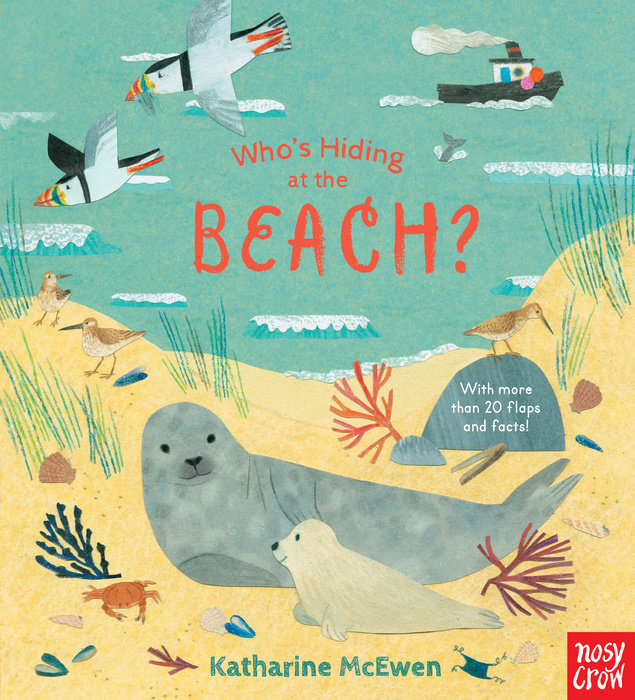 front cover of beach book with illustration a a beach scene and sea snimals.