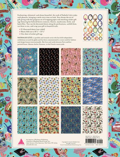 package of wrapping paper back showing the different types of paper