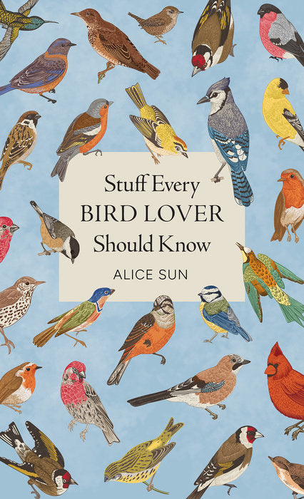 blue book cover featuring colorful images of different birds and black title text in a tan square