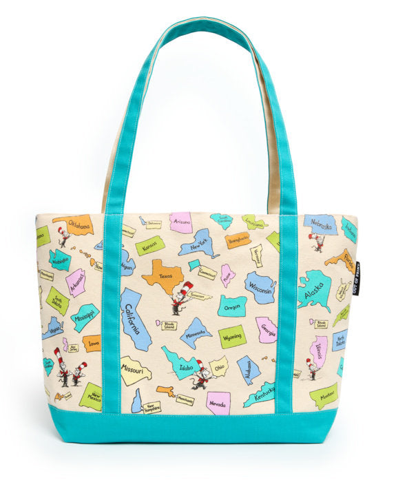Dr. Seuss United States Zippered Tote Bag on a white background
