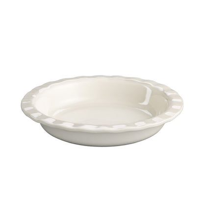 White ceramic pie dish on a white background