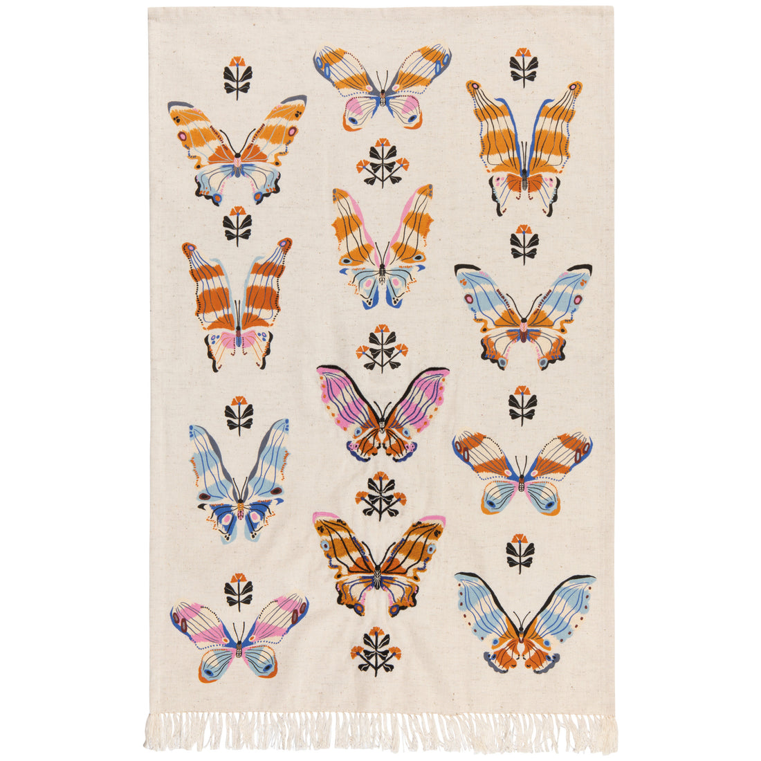 dish towel with folkys butterflies printed on it