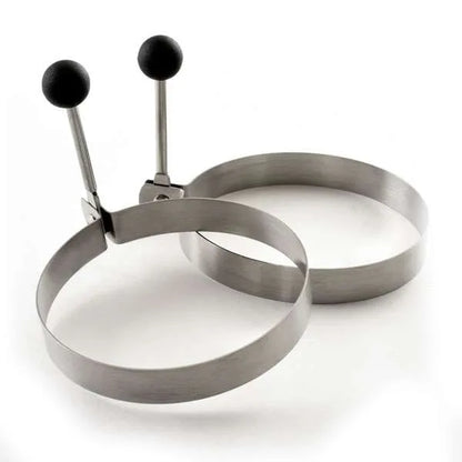 Stainless Steel Egg or Pancake Rings shown on a white background with one set slightly on top of the other