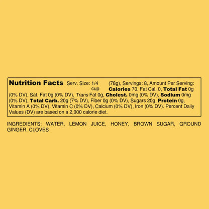 Nutrition facts label with ingredients on a yellow background. call 501-327-2182 for more information