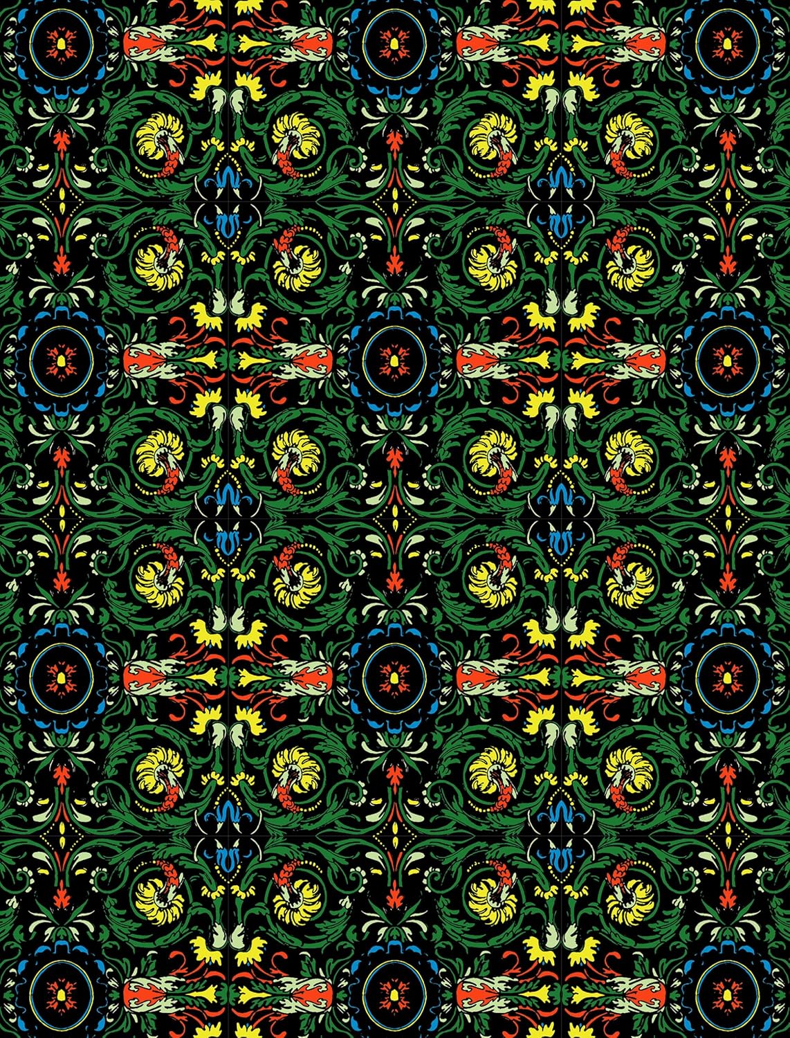 wrapping paper with Colorful abstract pattern with intricate designs on a black background