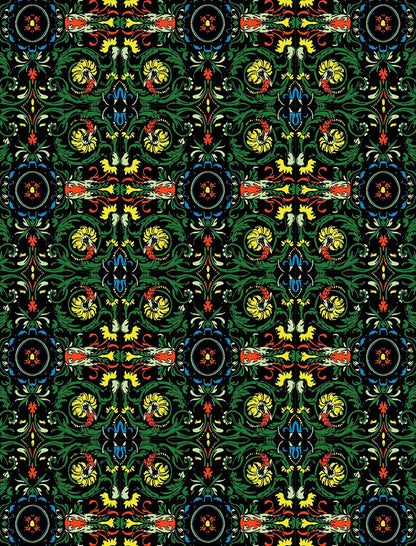 wrapping paper with Colorful abstract pattern with intricate designs on a black background