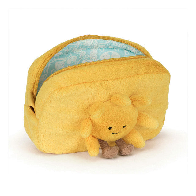 view of Amuseables Sun Pouch Plush Toy open