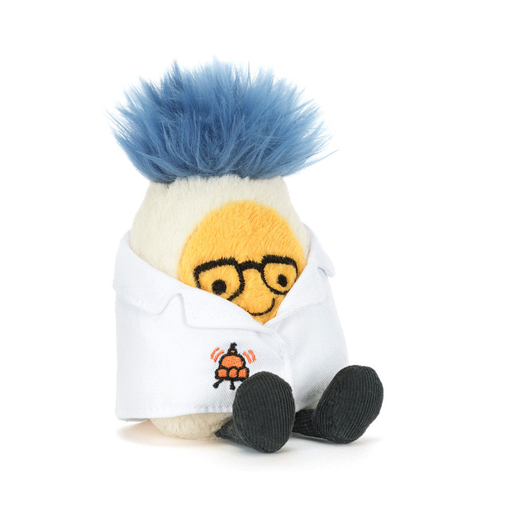 front view of Amuseables Boiled Egg Scientist Outfit Plush Toy