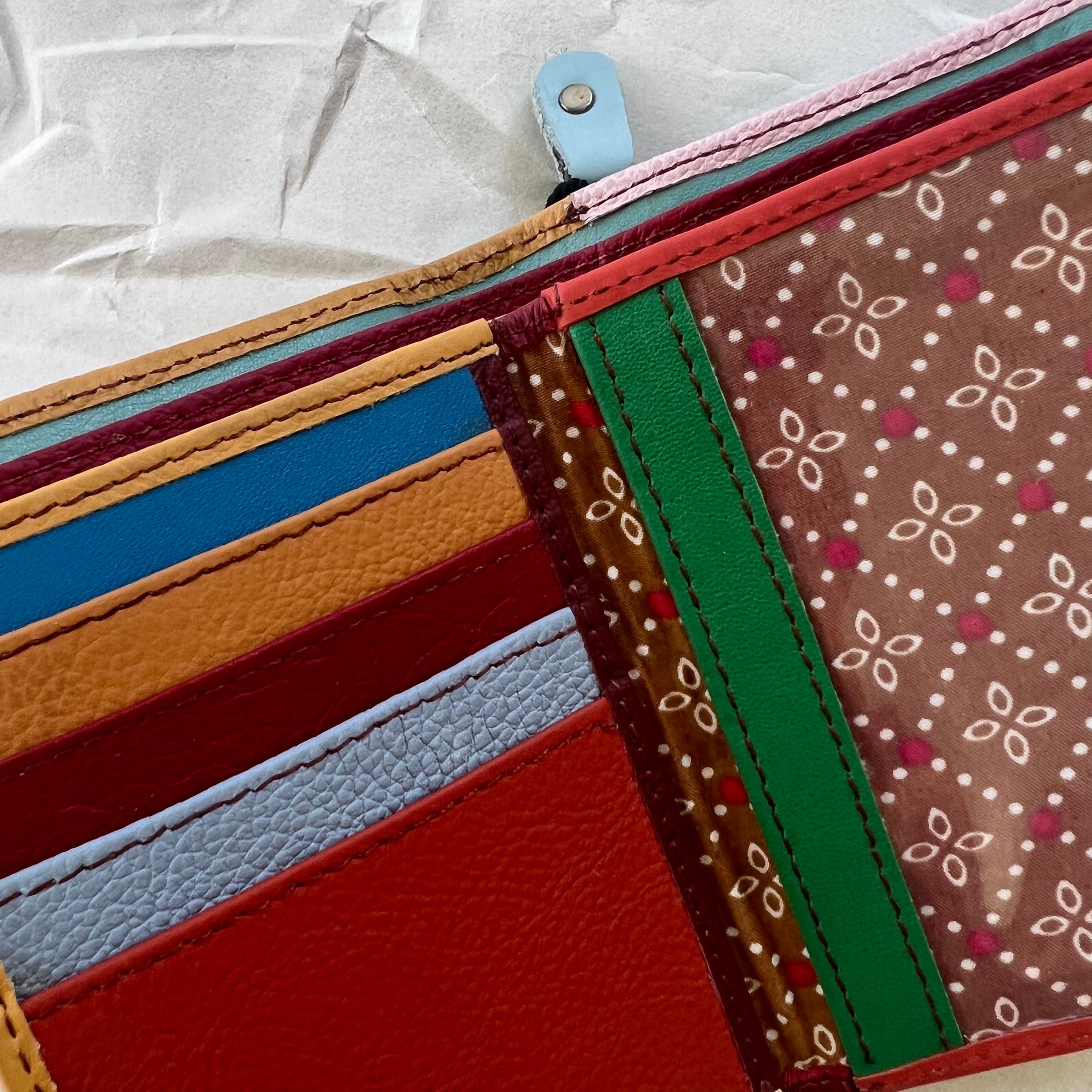 close-up of colorful card slots