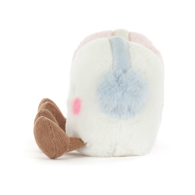 side view of Amuseables Toastie Pink and White Marshmallows Plush Toy