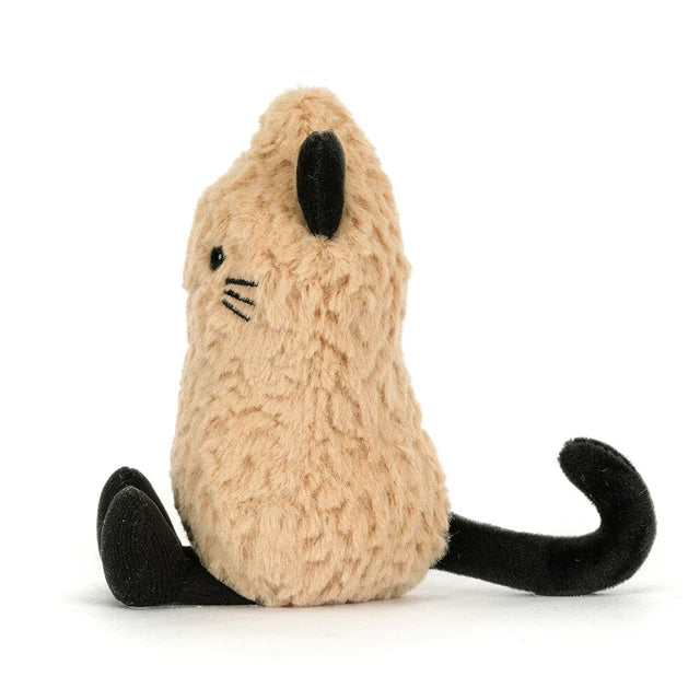 side view of Amuseables Peanut Cat Outfit Plush Toy