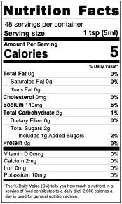 image of nutritional information - call 501-327-2182 for more information